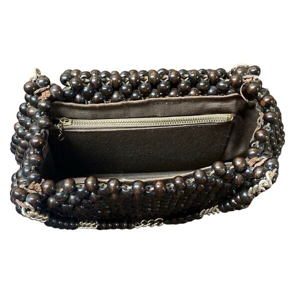 Vintage Handmade Wood Beaded Handbag Purse Marcus Brothers Brown Made in Japan - Picture 3 of 10